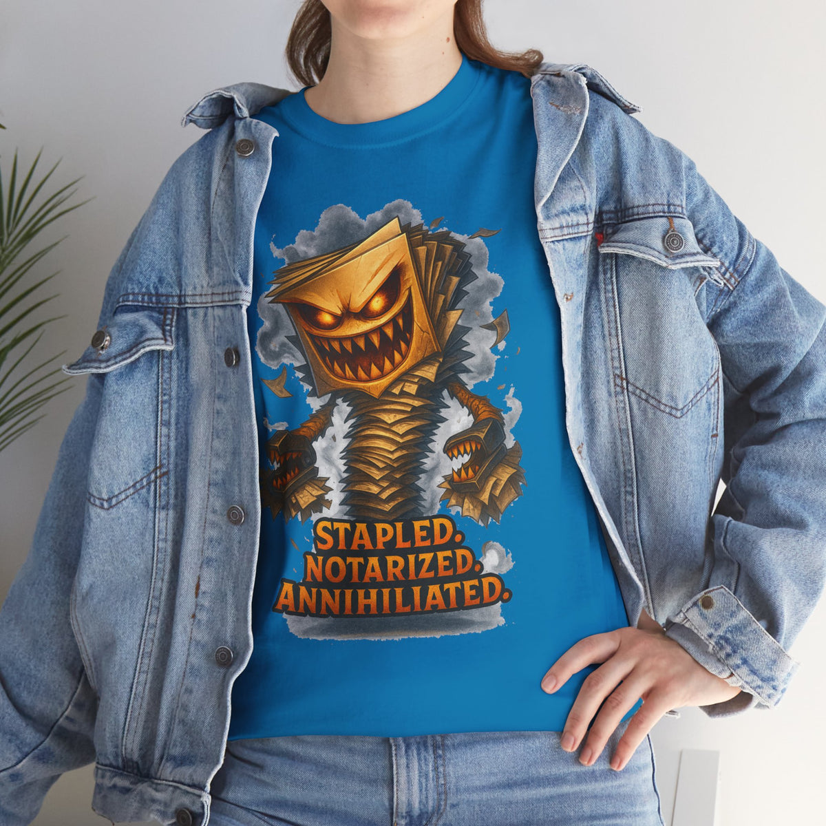 Stapled Notarized Annihilated Tee | Monster Paper Staple Design