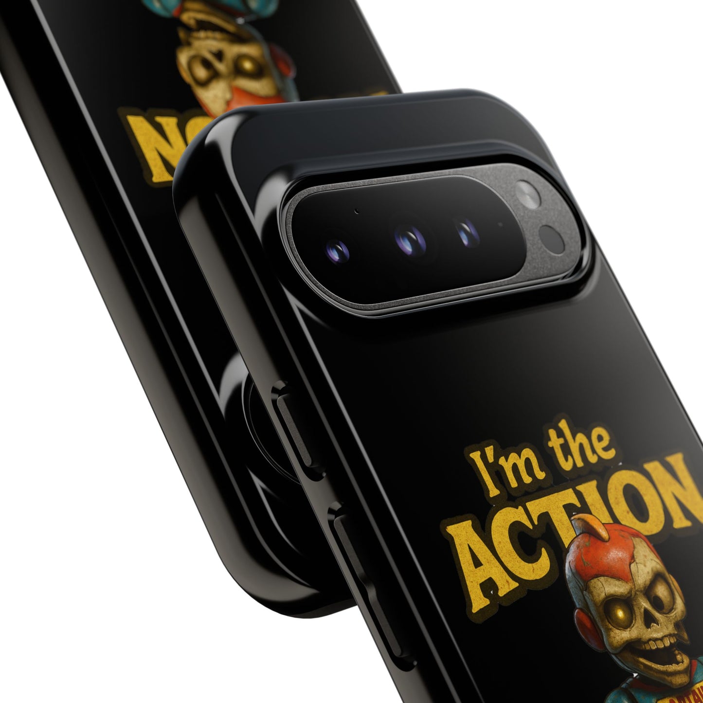 Action Figure Phone Case — "I'm the Action" Retro Skull Toy Design