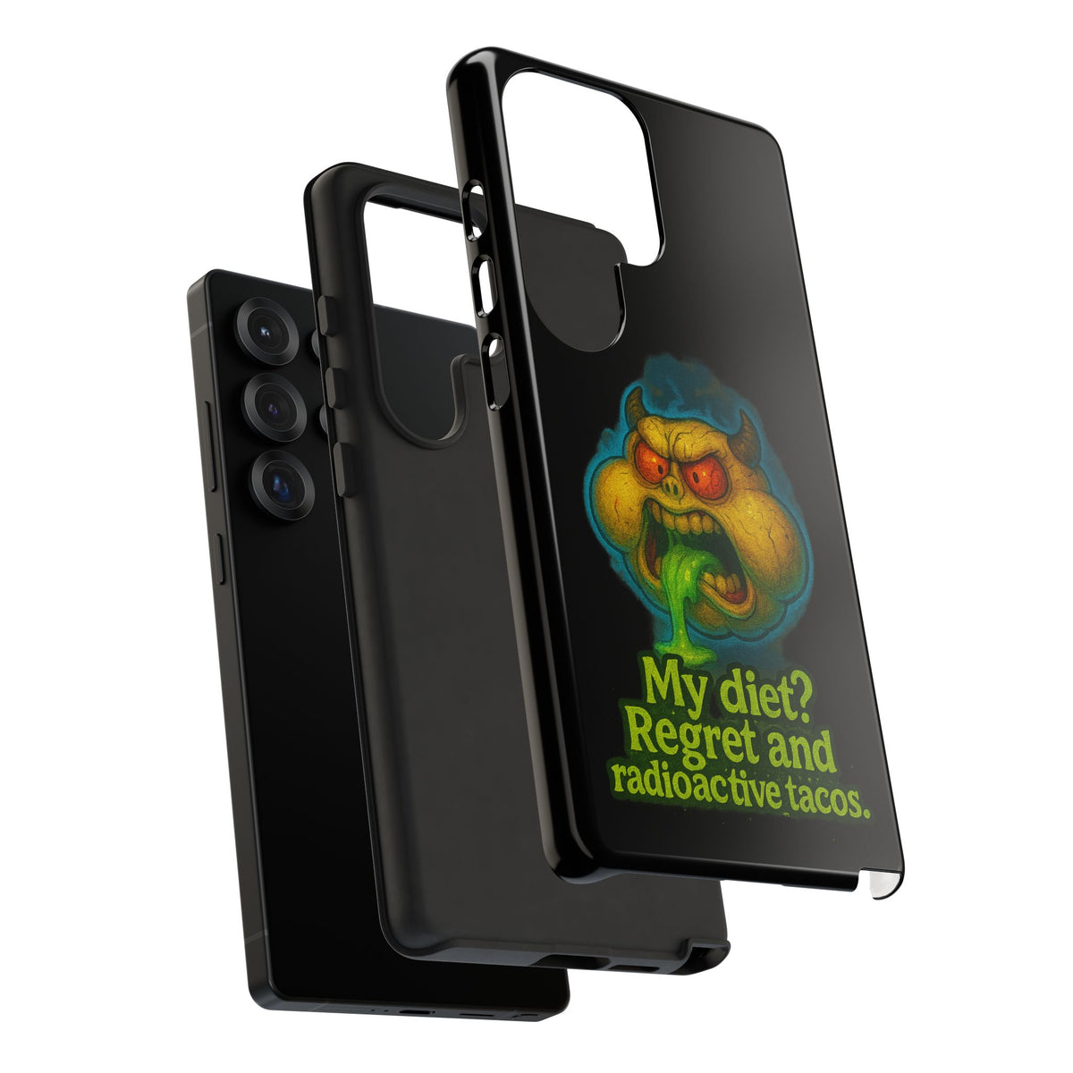 My Diet? Regret & Radioactive Tacos Phone Case — Funny Retro Monster Protective Cover