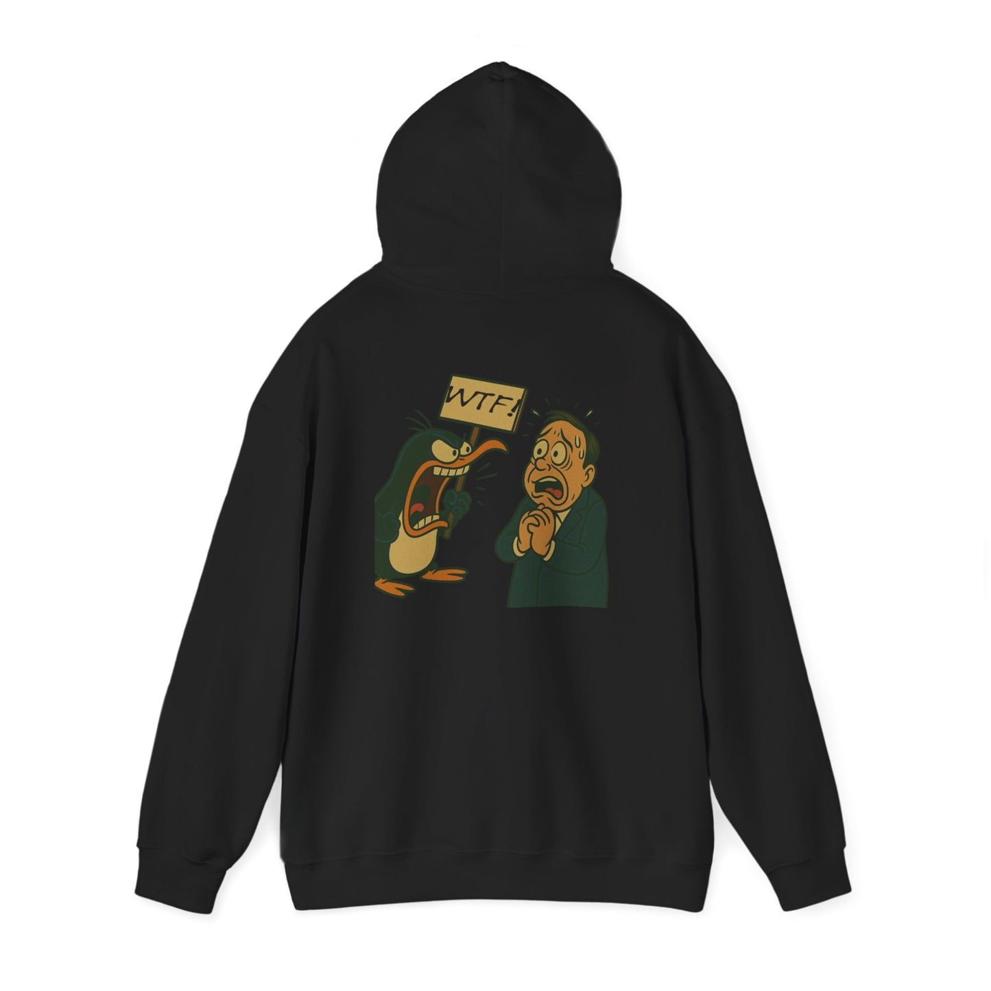 Hoodie — Cartoon Penguin Screams ‘No!’ Back Print Sweatshirt