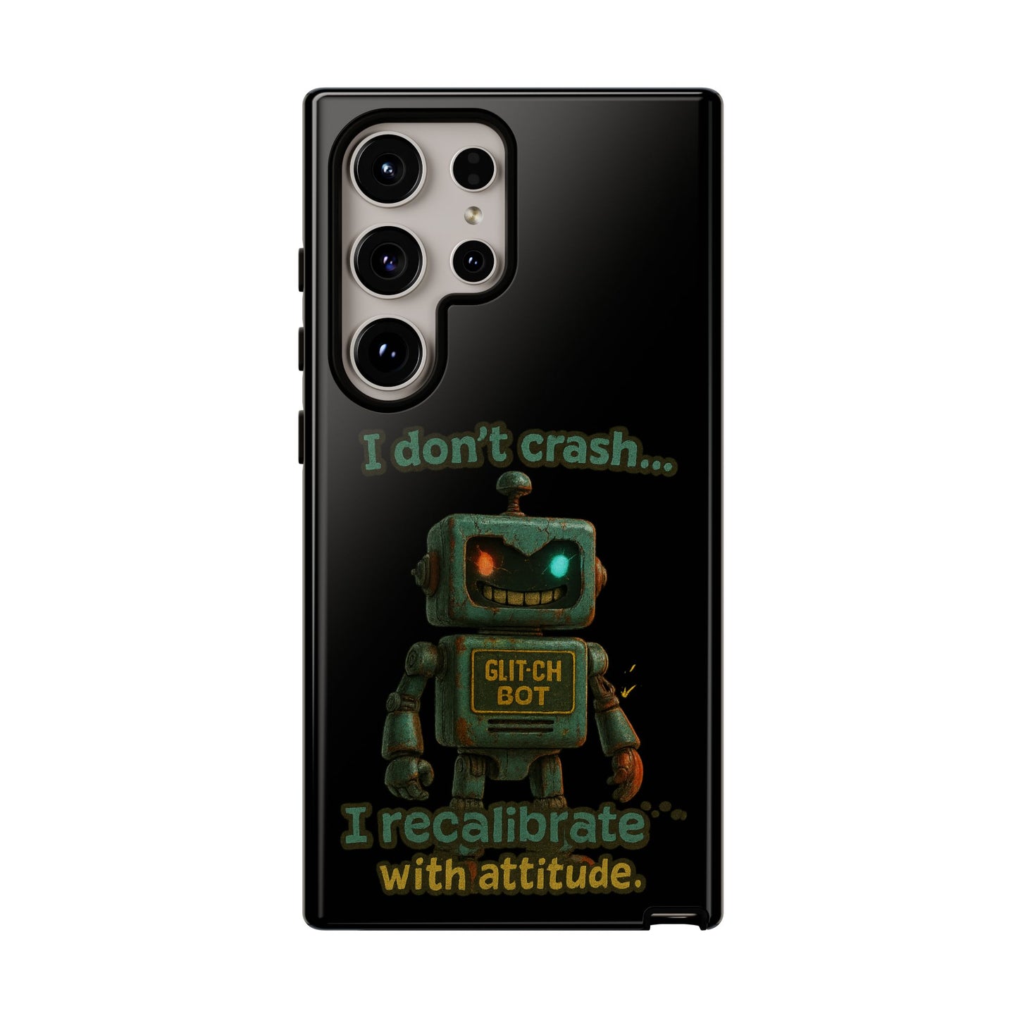 Phone Case — "I Don't Crash... I Recalibrate" Retro Robot Protective Cover