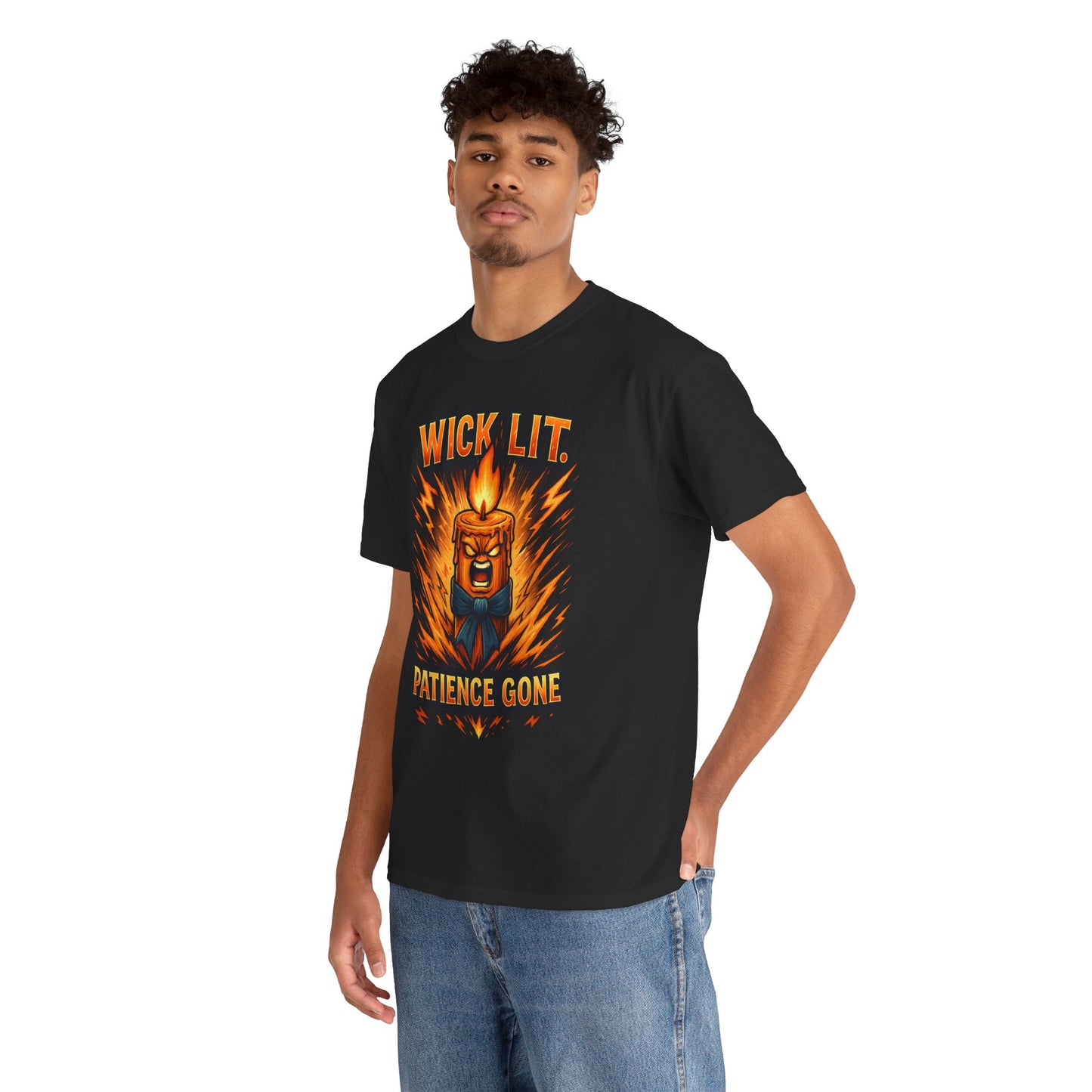 Wick Lit Candle Head, T-Shirt | Patience Gone, Flaming Candle Graphic