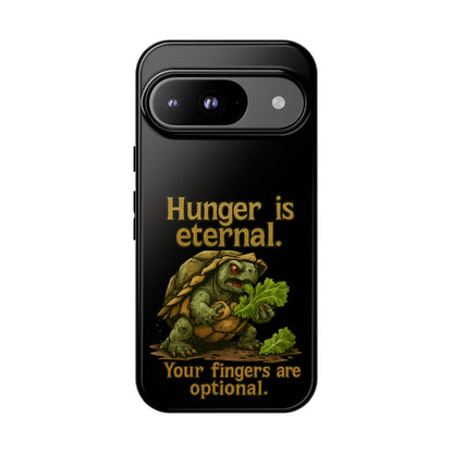 Phone Case — 'Hunger Is Eternal, Your Fingers Are Optional' Turtle Snack Graphic