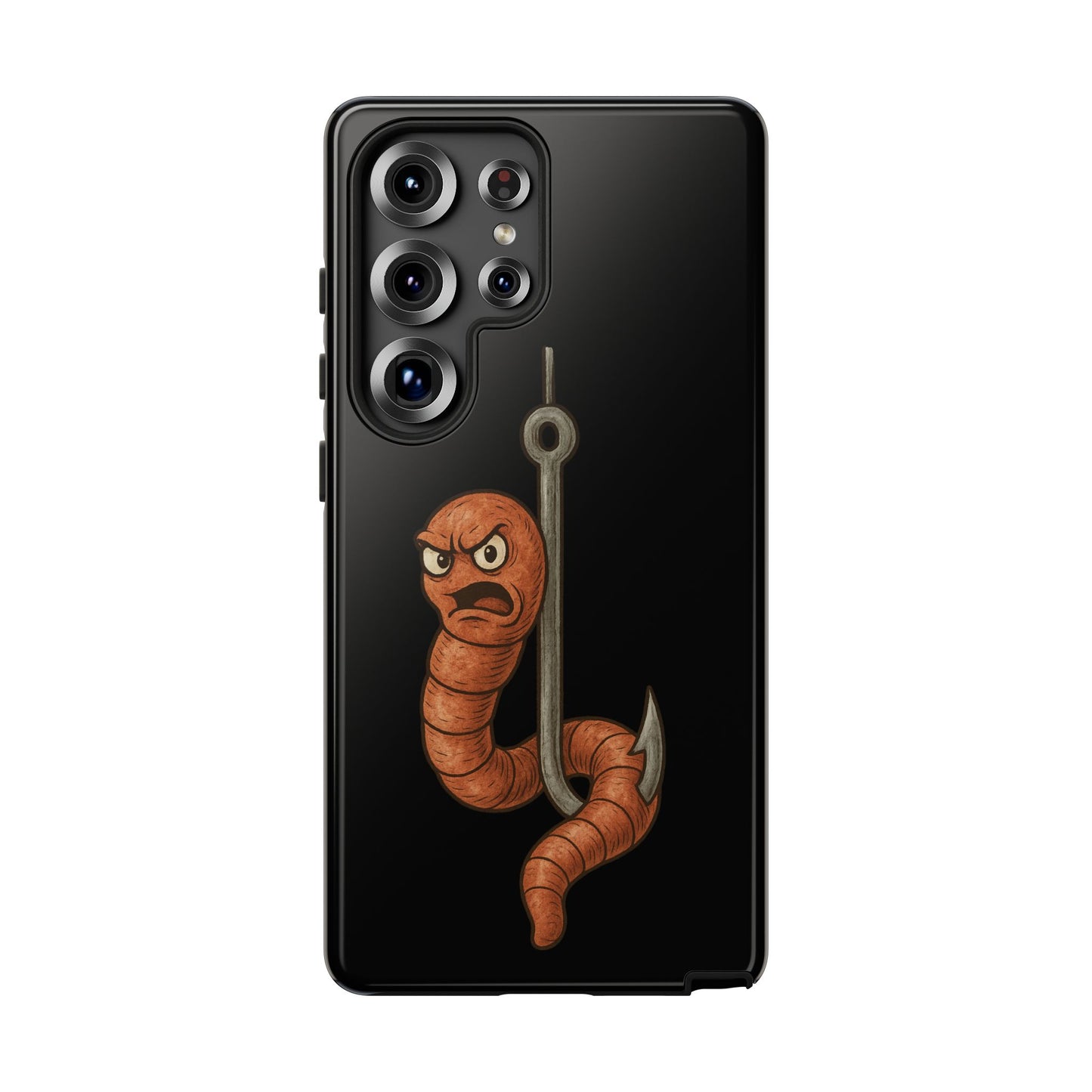 Angry Worm on Hook Phone Case – Funny Fishing Humor Protective Cover