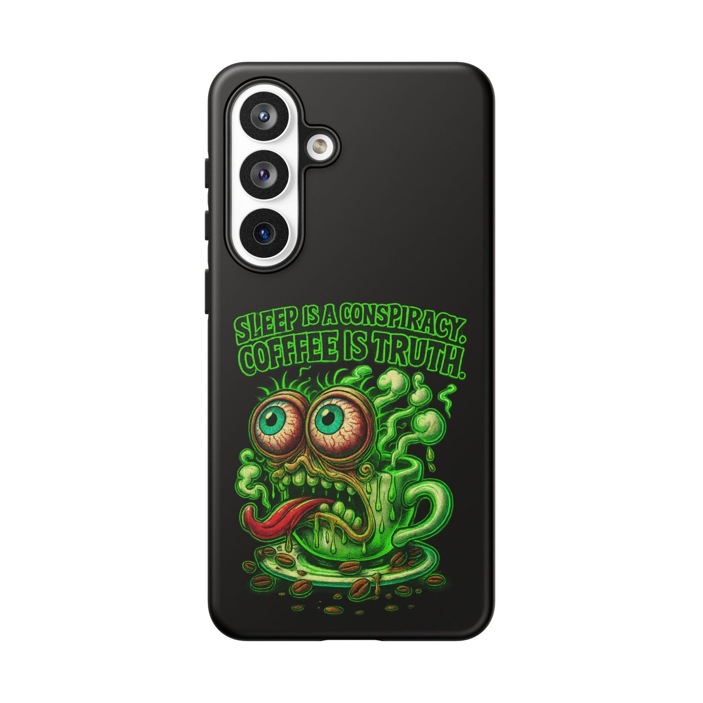 Phone Case — “Sleep Is a Conspiracy, Coffee Is Truth” Retro Monster Design