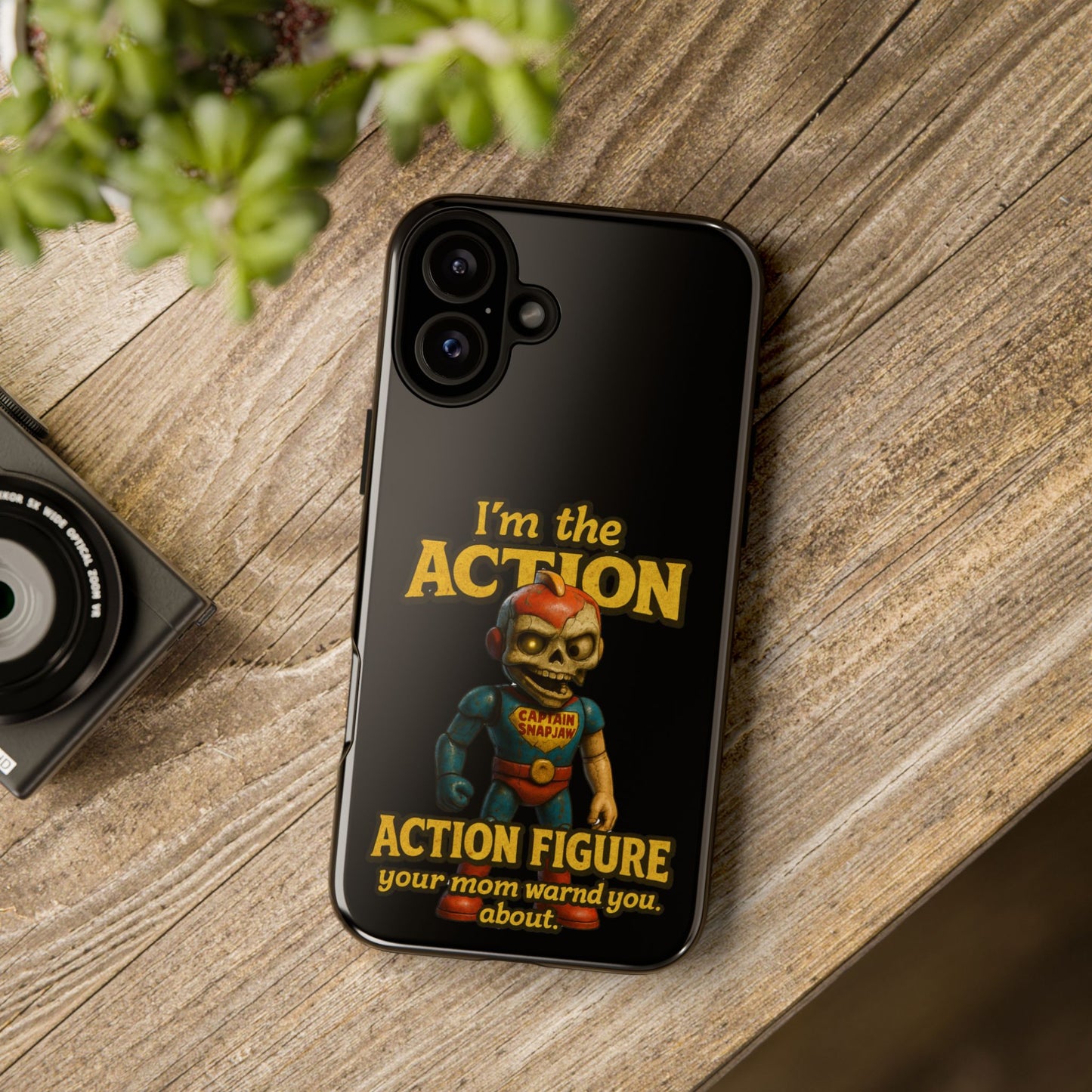 Action Figure Phone Case — "I'm the Action" Retro Skull Toy Design