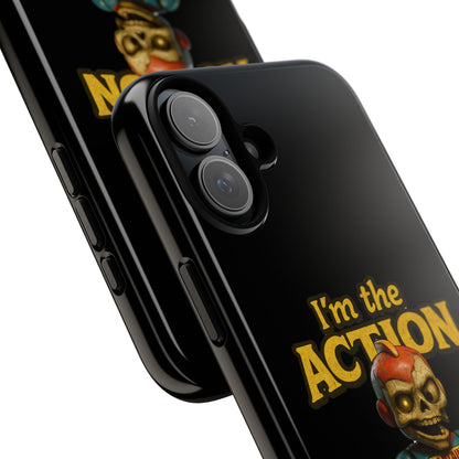 Action Figure Phone Case — "I'm the Action" Retro Skull Toy Design
