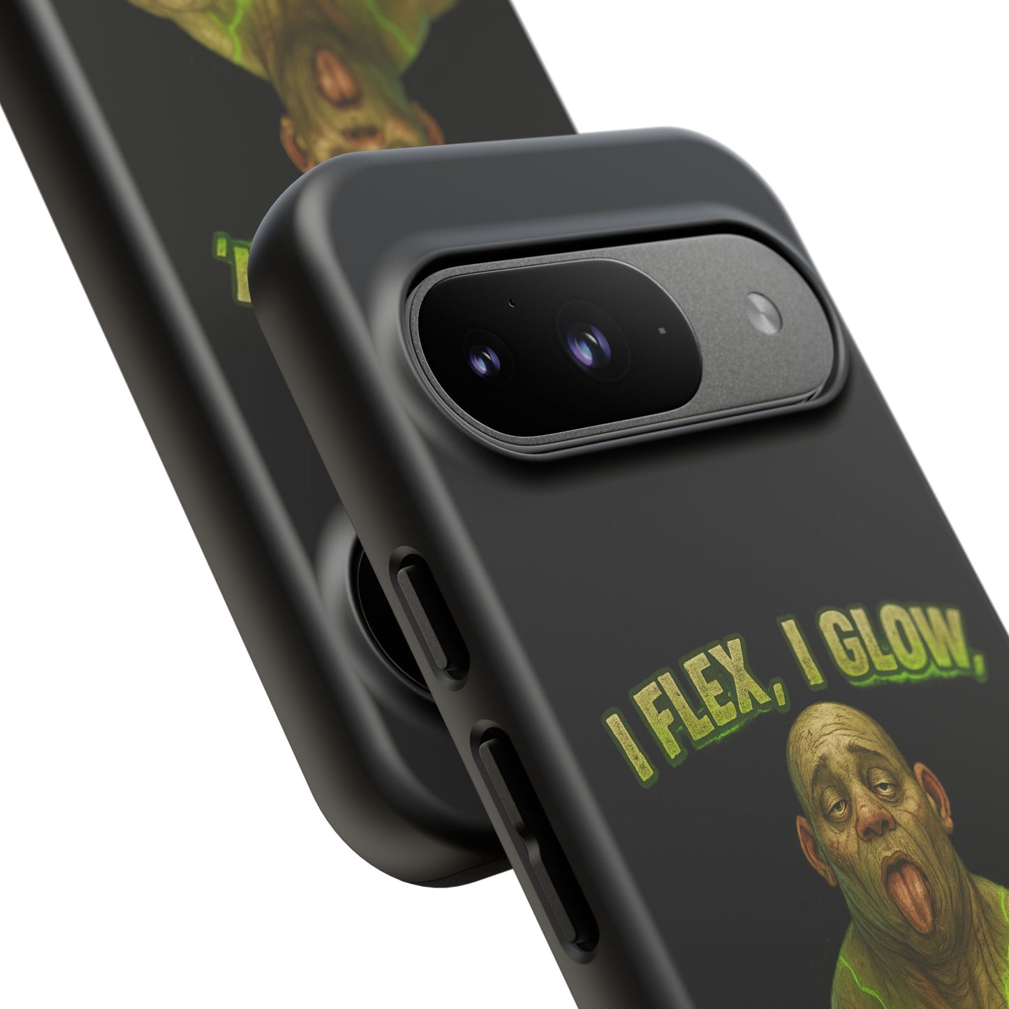 Funny Glow Gym Phone Case — "I Flex, I Glow" Humorous Bodybuilder Design