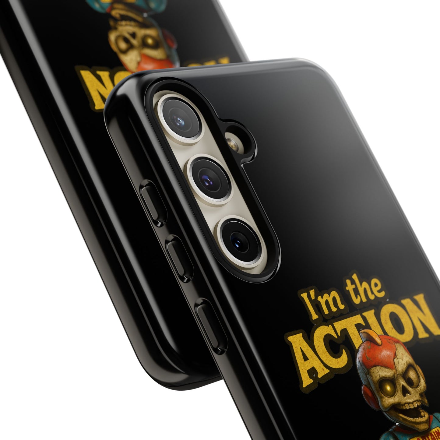 Action Figure Phone Case — "I'm the Action" Retro Skull Toy Design