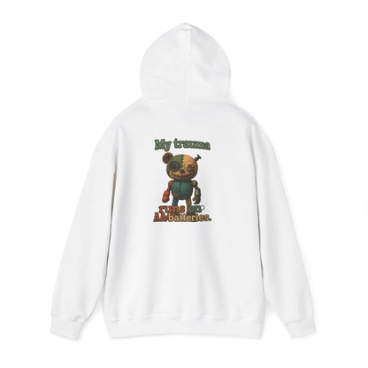 Bear Robot Hoodie — 'My Trauma runs on batteries' Cute Steampunk Plush Graphic Hoodie