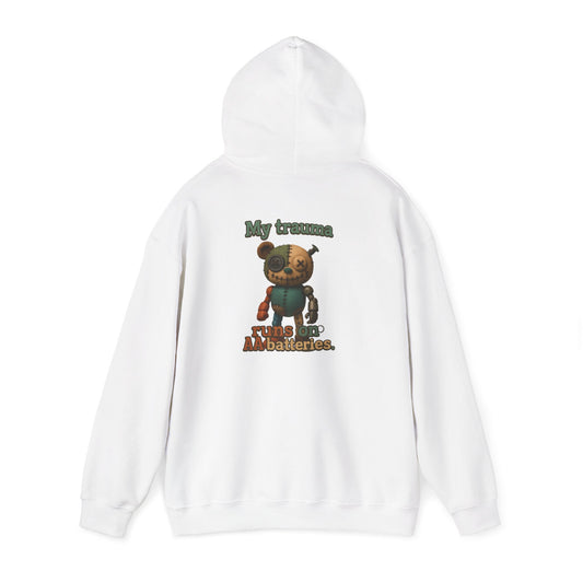 Bear Robot Hoodie — 'My Trauma runs on batteries' Cute Steampunk Plush Graphic Hoodie