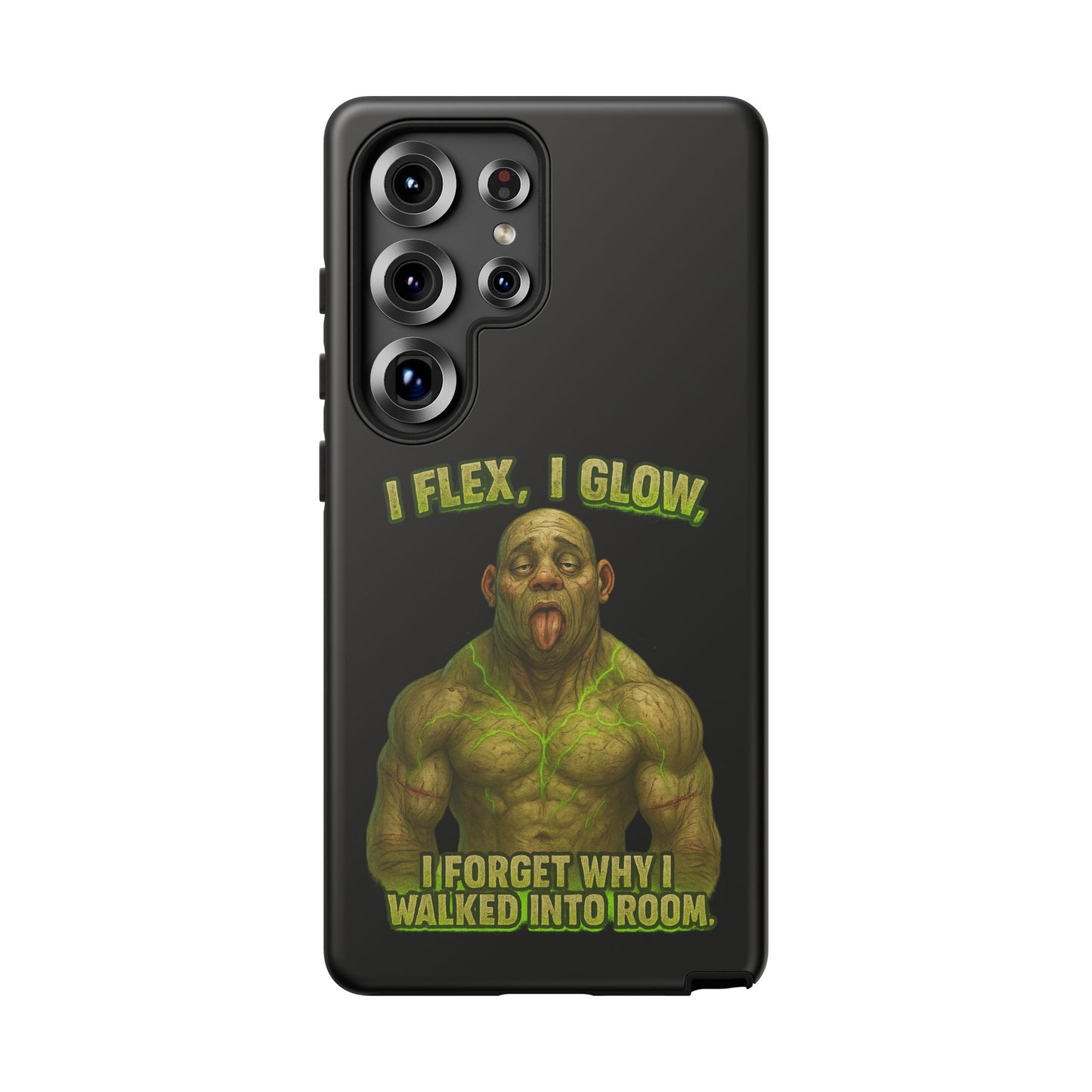 Funny Glow Gym Phone Case — "I Flex, I Glow" Humorous Bodybuilder Design