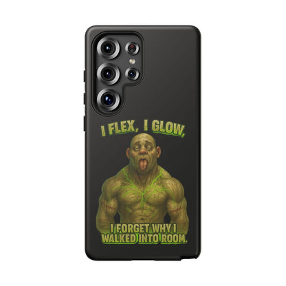 Funny Glow Gym Phone Case — "I Flex, I Glow" Humorous Bodybuilder Design