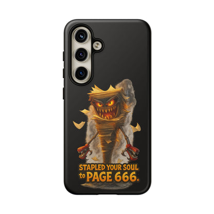 Phone Case — Halloween Mummy Creature “Stapled Your Soul to Page 666” Horror Design