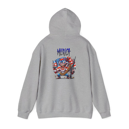 Patriotic Retro Hoodie — American Flag Skull Character Back Graphic
