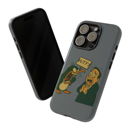 Phone Case - Cartoon Penguin Yelling 'WTF' at Shocked Man, Funny Protective iPhone Cover