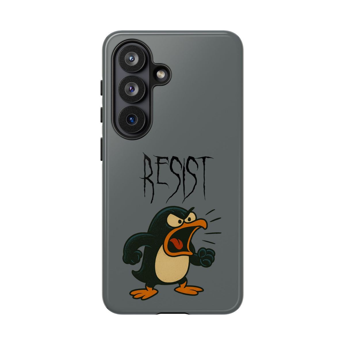 Resist Angry Penguin Phone Case — Protective iPhone Case with Bold Cartoon Design