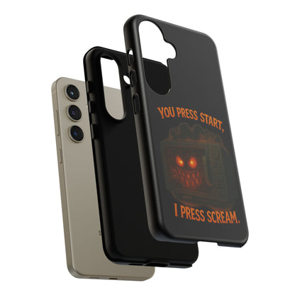 Phone Case — "You Press Start, I Press Scream" Spooky Retro Game Controller Design