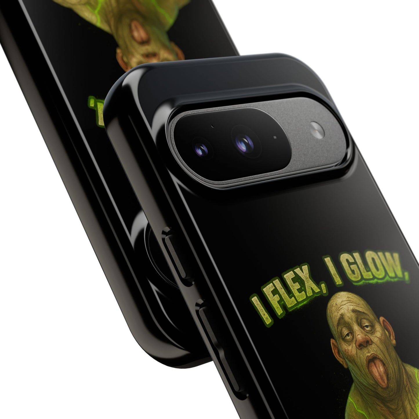Funny Glow Gym Phone Case — "I Flex, I Glow" Humorous Bodybuilder Design