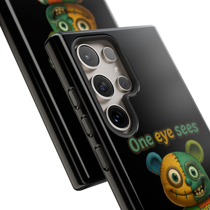 Phone Case — 'One Eye Sees, The Other Sees Your Browser History' Patchwork Bear Design