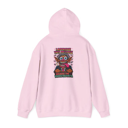 Hoodie — "I Did This Because the Voices Told Me to" Retro Horror Graphic
