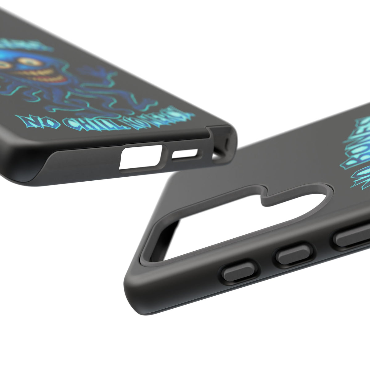 Phone Case — 'No Bones, No Chill, No Mercy' Blue Jellyfish Horror Design
