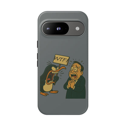 Phone Case - Cartoon Penguin Yelling 'WTF' at Shocked Man, Funny Protective iPhone Cover