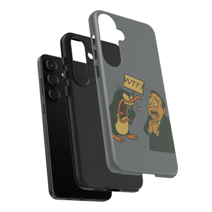 Phone Case - Cartoon Penguin Yelling 'WTF' at Shocked Man, Funny Protective iPhone Cover