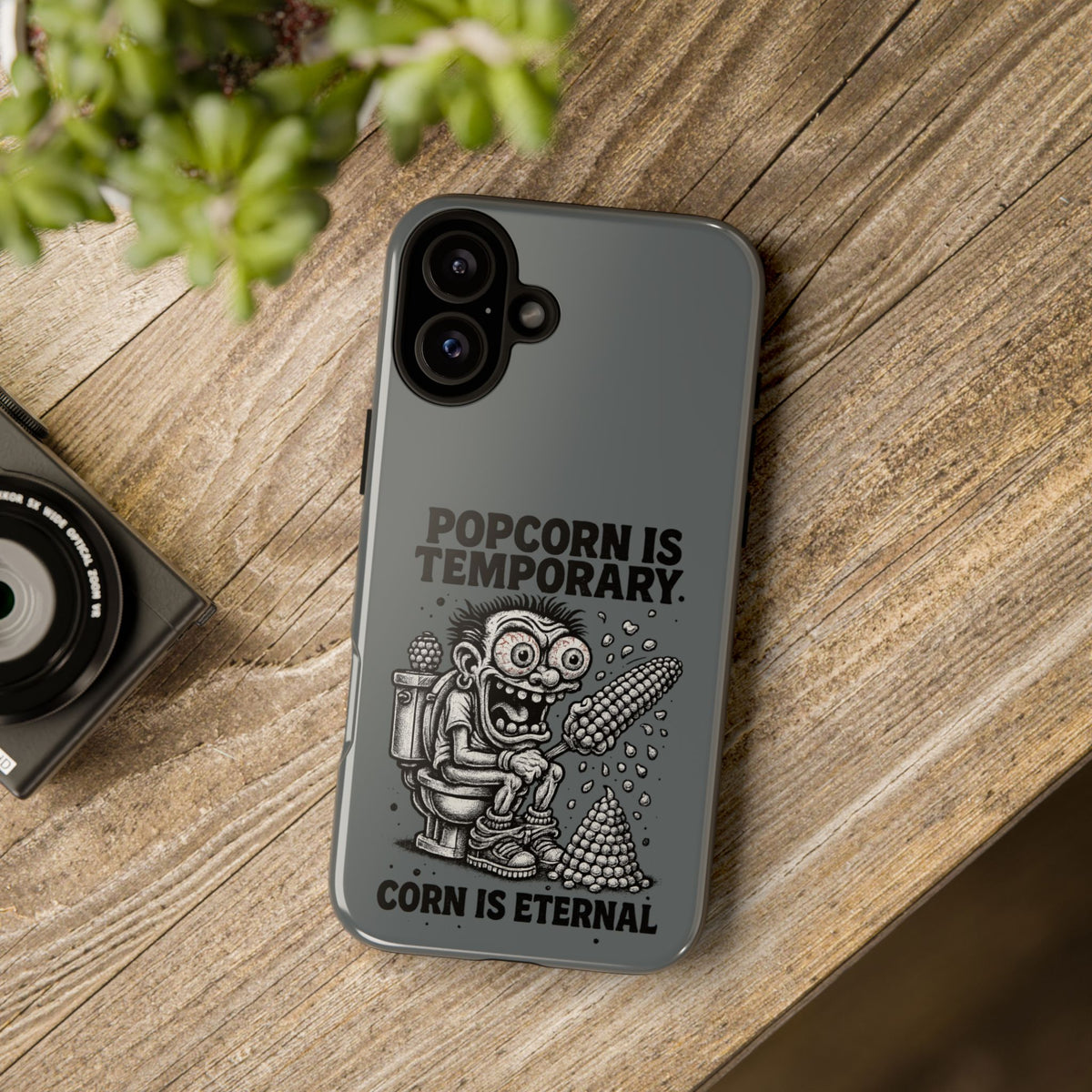Phone Case — "Popcorn Is Temporary, Corn Is Eternal" Retro Zombie Corn Design