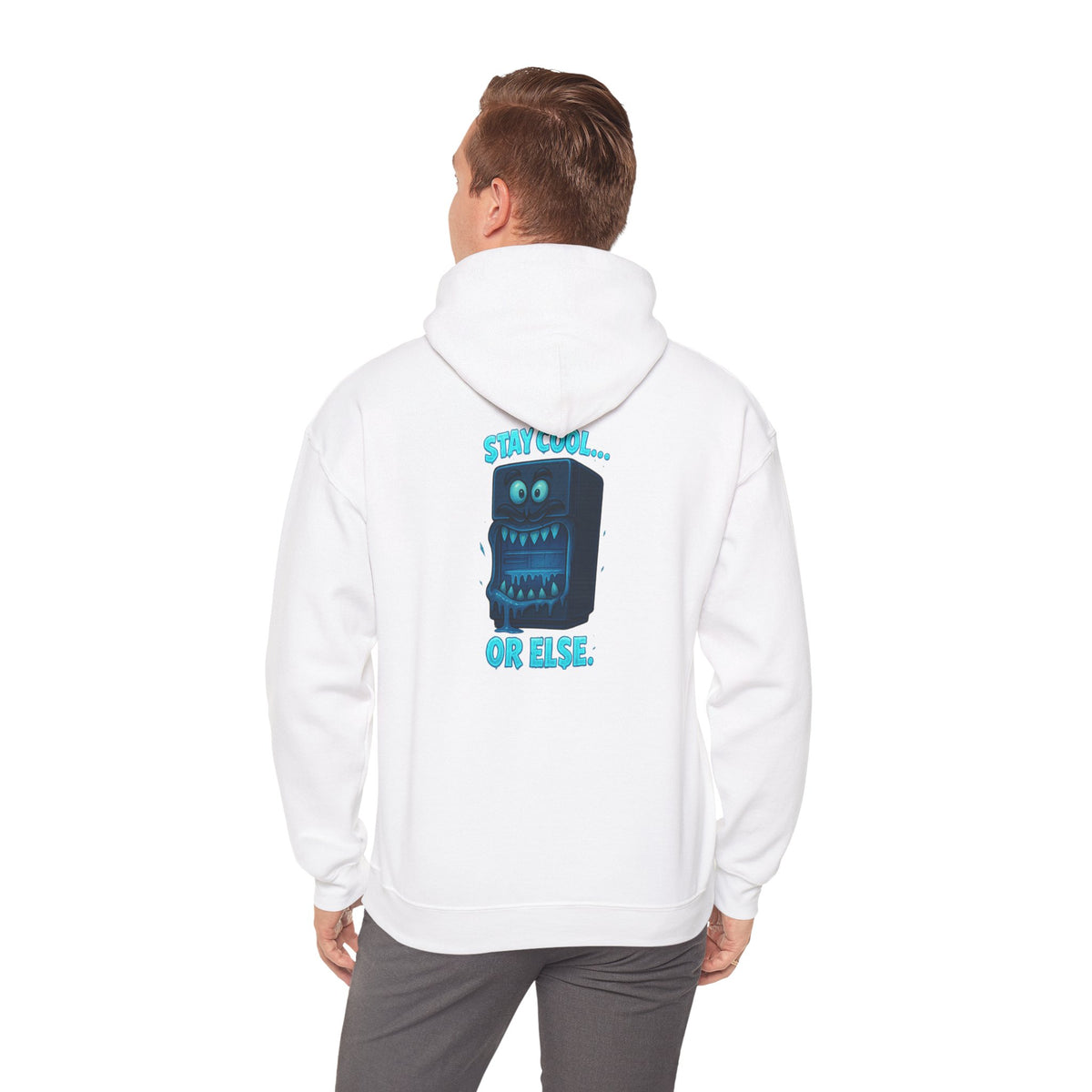 Retro Fridge Cabinet Hoodie — 'Stay in Line or Else' Graphic Pullover