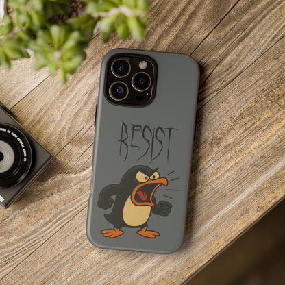 Resist Angry Penguin Phone Case — Protective iPhone Case with Bold Cartoon Design
