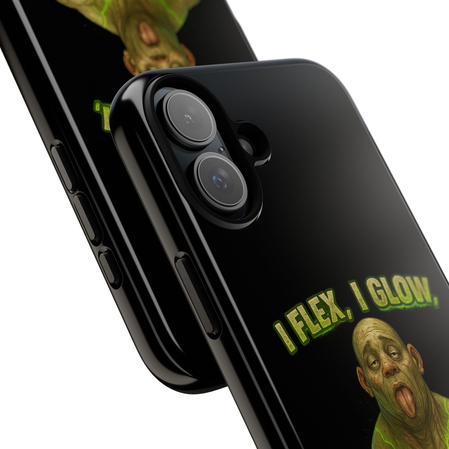 Funny Glow Gym Phone Case — "I Flex, I Glow" Humorous Bodybuilder Design