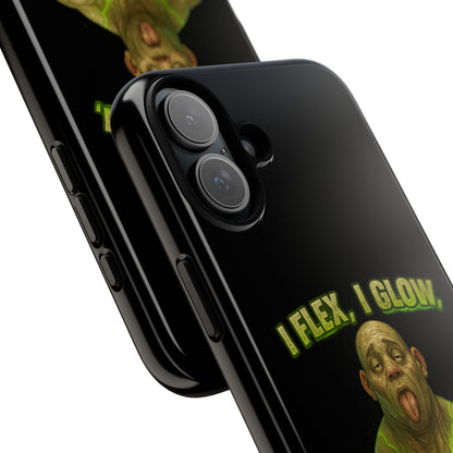 Funny Glow Gym Phone Case — "I Flex, I Glow" Humorous Bodybuilder Design