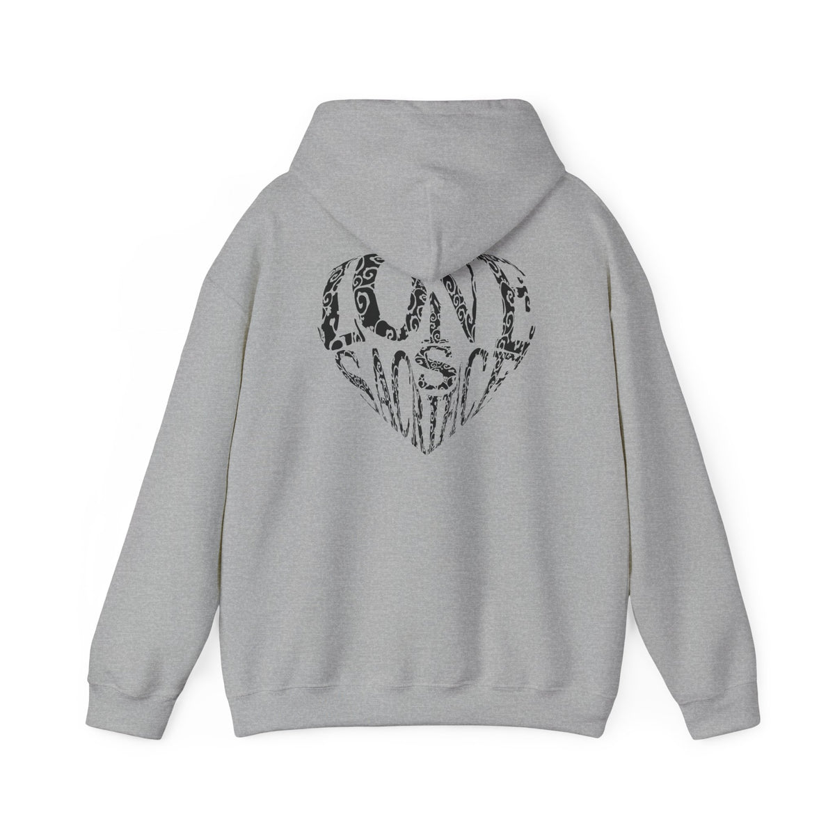 Hoodie — Black Heart Typography “Love” Graphic Pullover