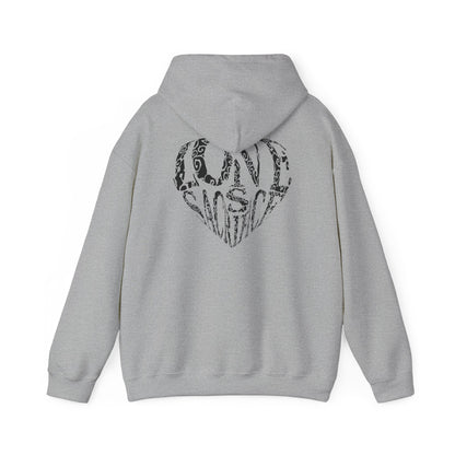 Hoodie — Black Heart Typography “Love” Graphic Pullover