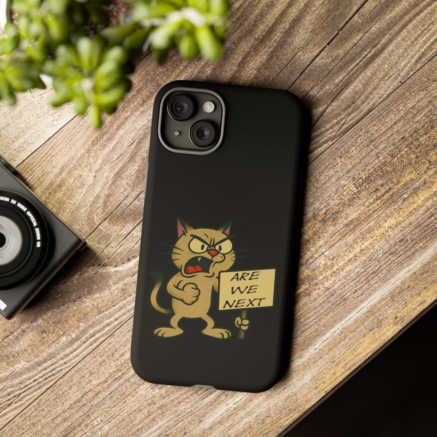 Angry Cat Phone Case — 'Are We Next' Protest Graphic iPhone Case
