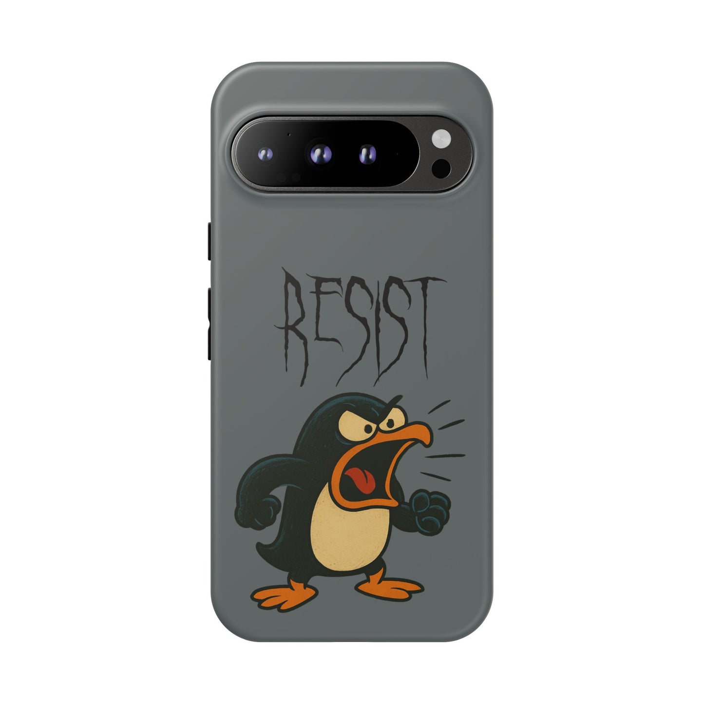 Resist Angry Penguin Phone Case — Protective iPhone Case with Bold Cartoon Design