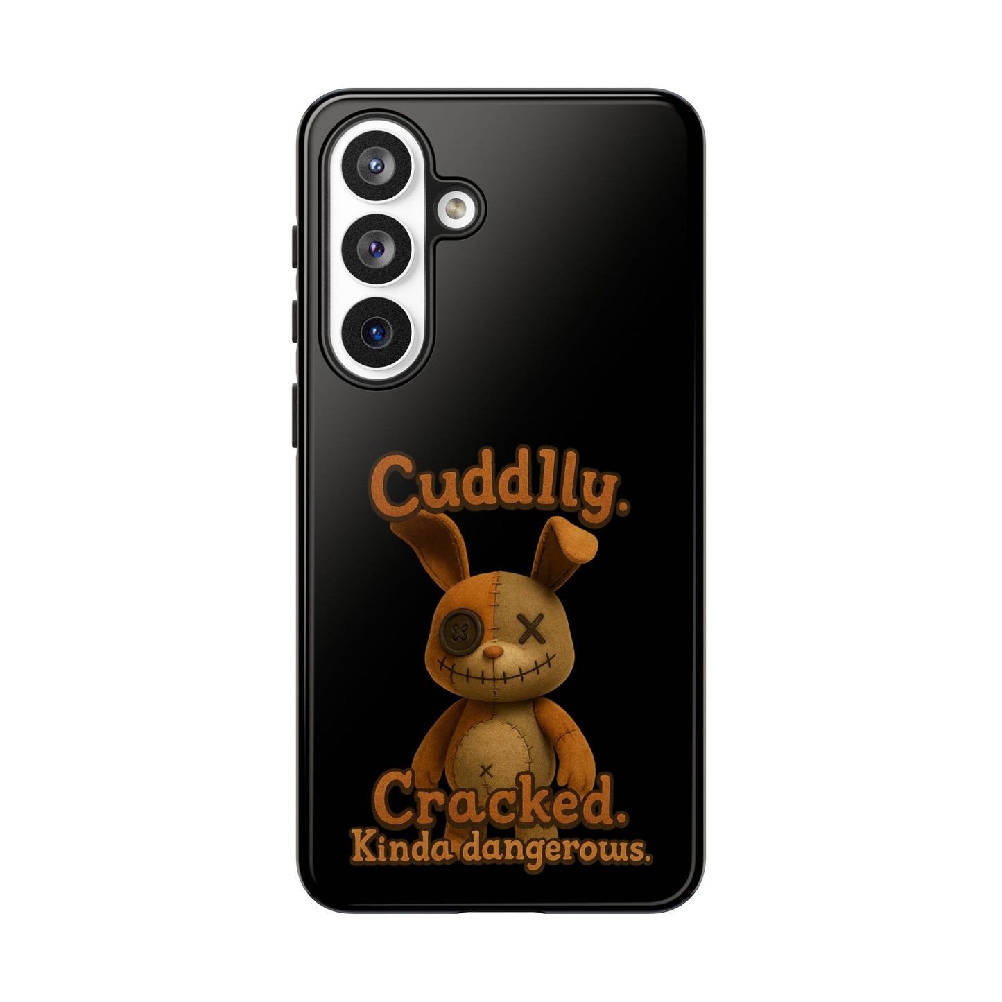 Phone Case — "Cuddly. Cracked. Kinda Dangerous." Cute Creepy Bunny Protective Case