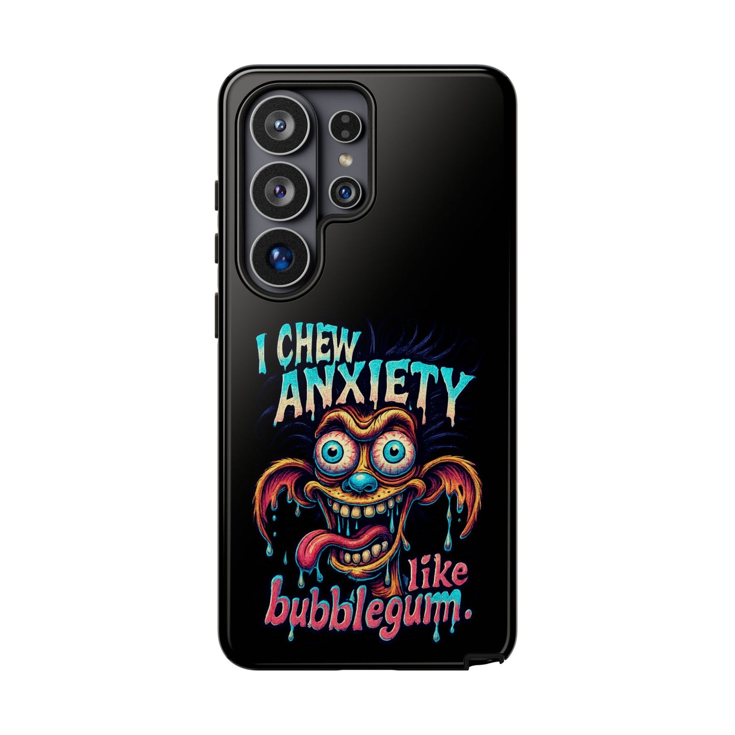 Phone Case — "I Chew Anxiety Like Bubblegum" Retro Monster Design