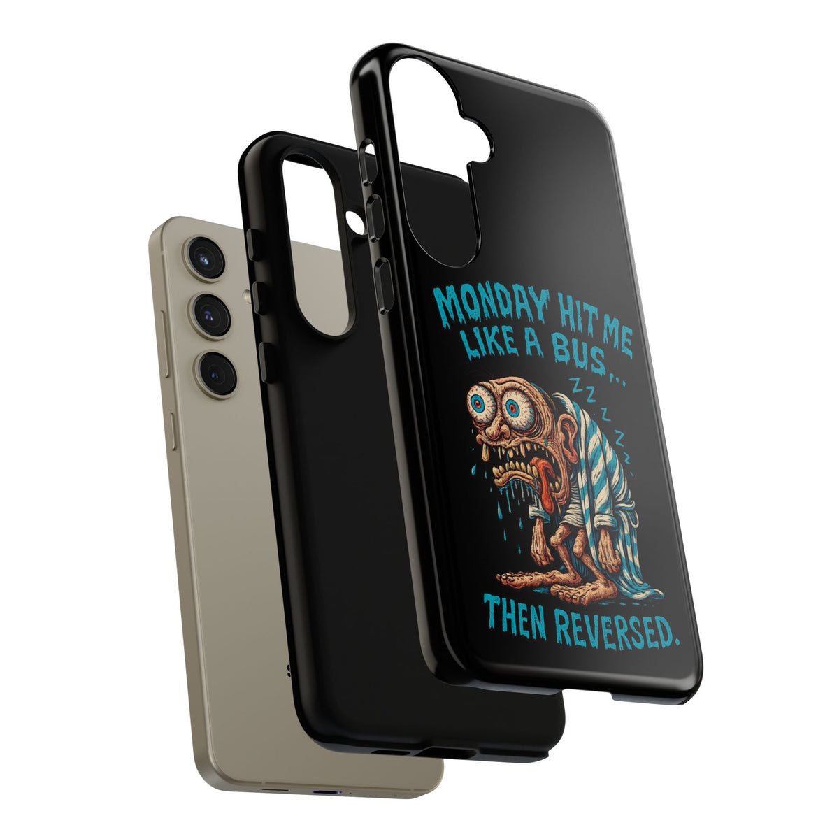 Phone Case — "Monday Hit Me Like a Bus... Then Reversed" Funny Grotesque Zombie Design
