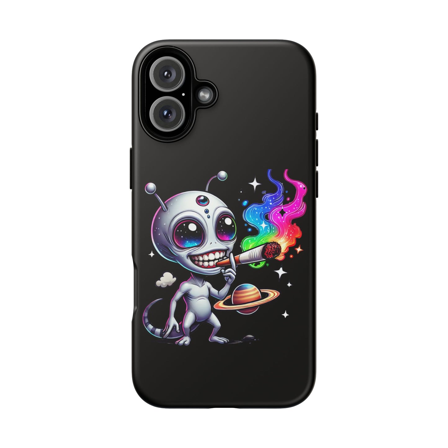 Alien Smoking Rainbow Galaxy Phone Case — Cute Cosmic Art Tough Case