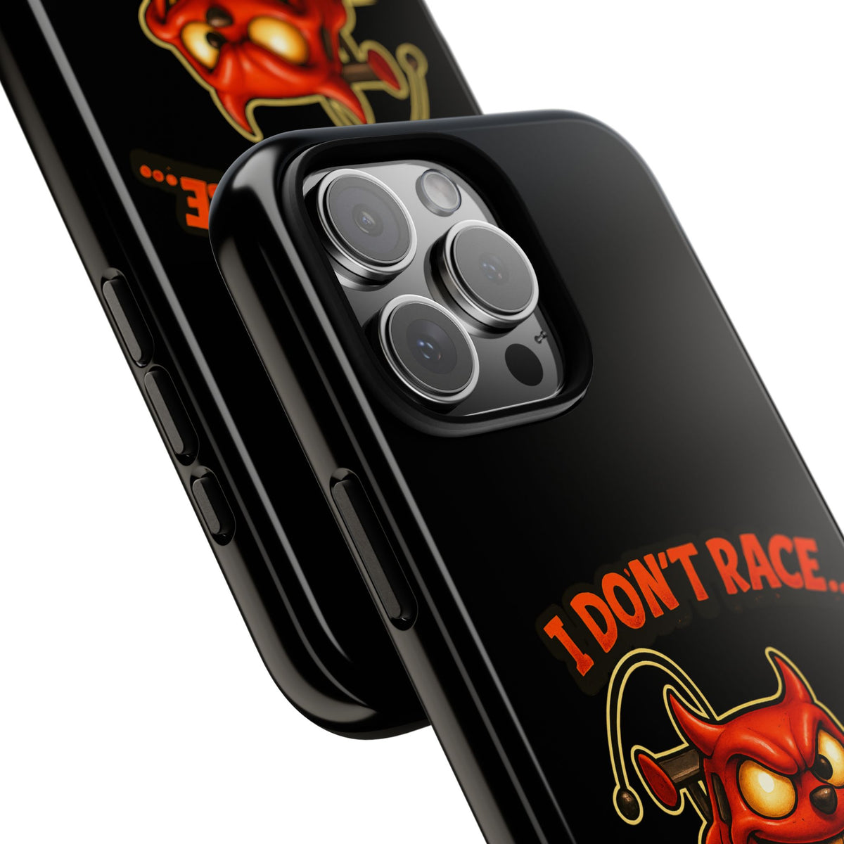 I Don't Race I Chase Phone Case — Cartoon Demon Hot Rod Design