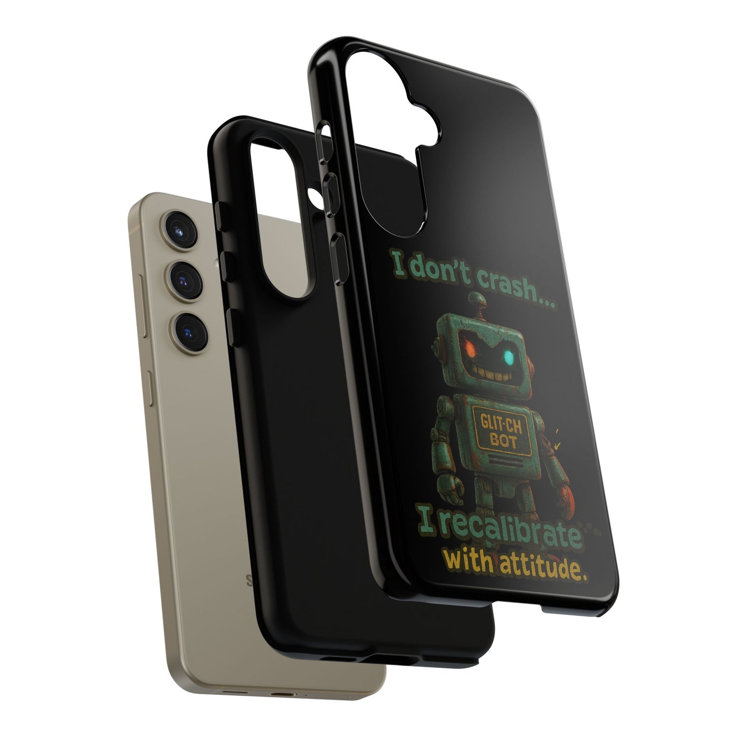 Phone Case — "I Don't Crash... I Recalibrate" Retro Robot Protective Cover