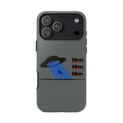 Phone Case — Funny UFO Cow Abduction Design with “Moo Moo Moo”