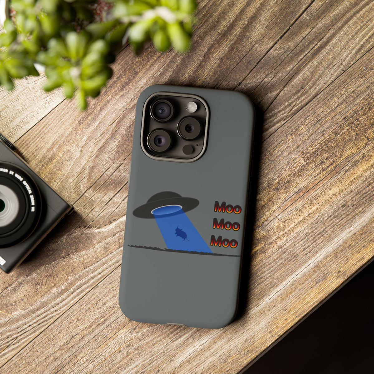 Phone Case — Funny UFO Cow Abduction Design with “Moo Moo Moo”