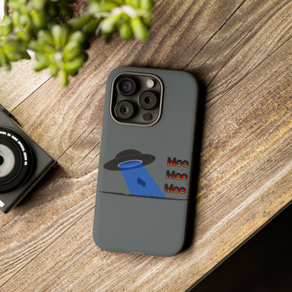 Phone Case — Funny UFO Cow Abduction Design with “Moo Moo Moo”