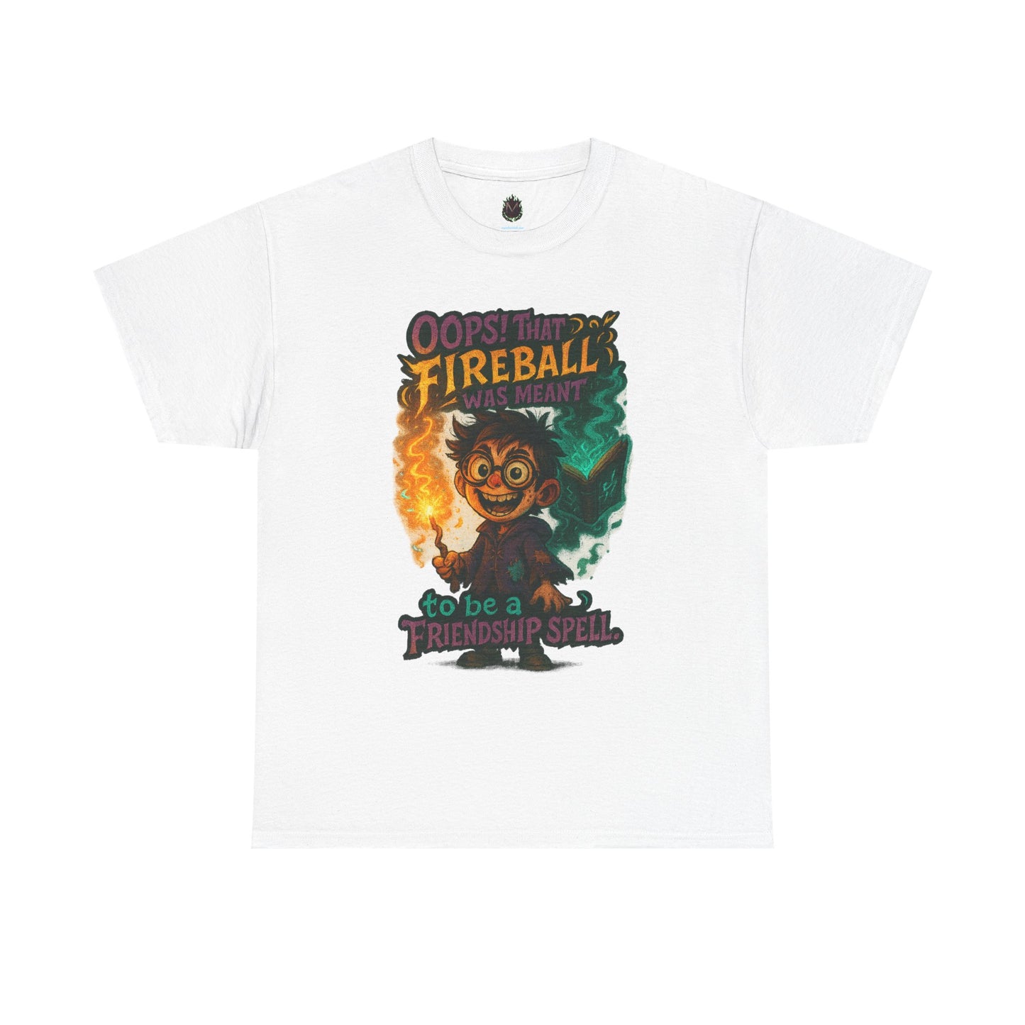 Fireball Wizard Character Tee | 'Friendship Spell' Magic Illustration