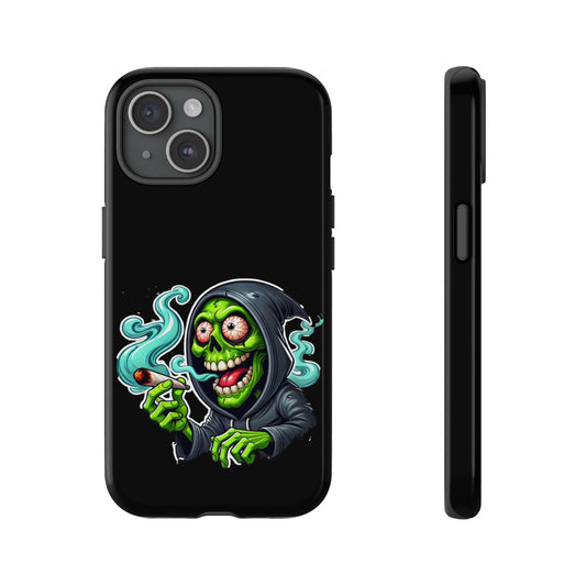 Hooded Green Goblin Smoking Phone Case — Spooky Cartoon Protective Phone Cover