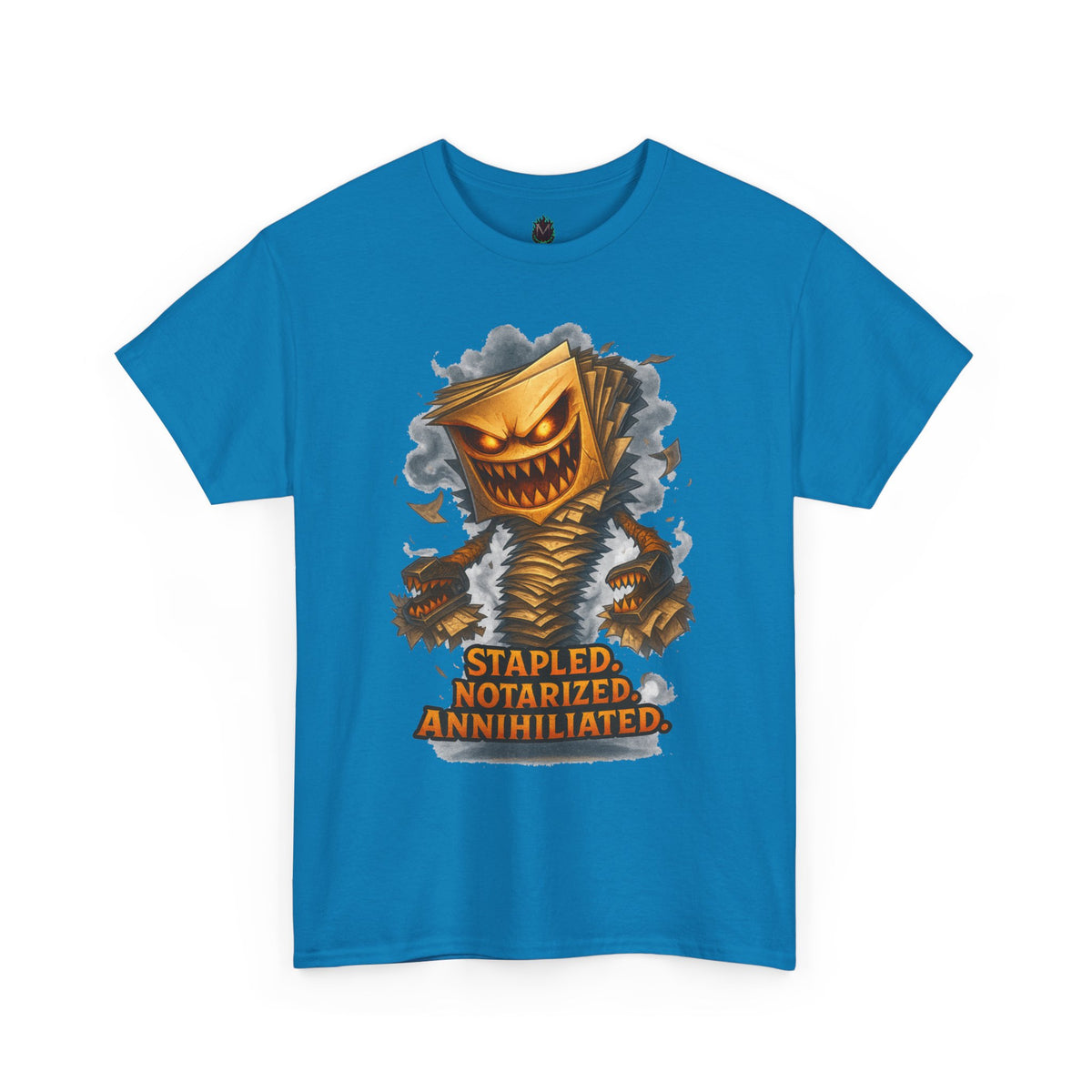 Stapled Notarized Annihilated Tee | Monster Paper Staple Design