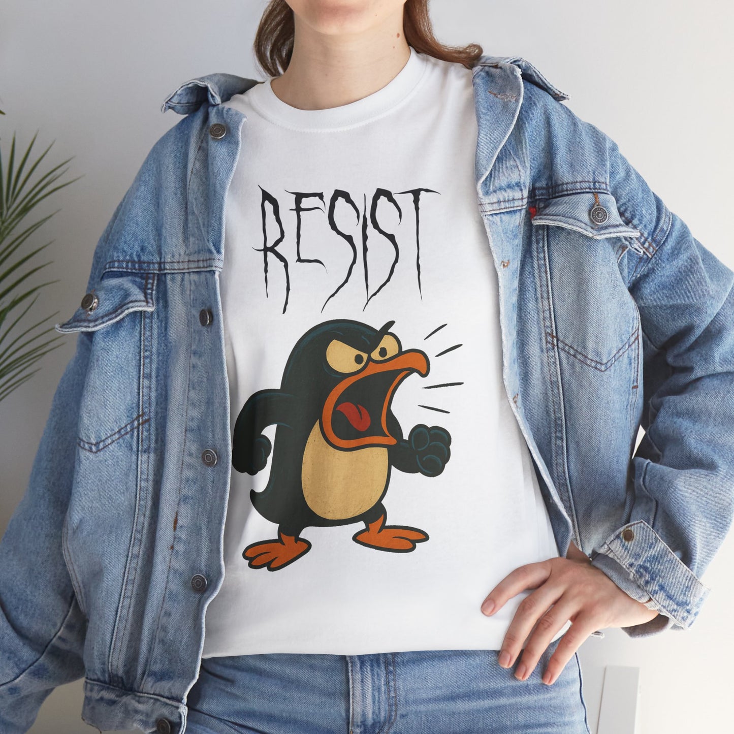 Resist Penguin Unisex Heavy Cotton Tee | Protest Shirt, Gift for Activists,